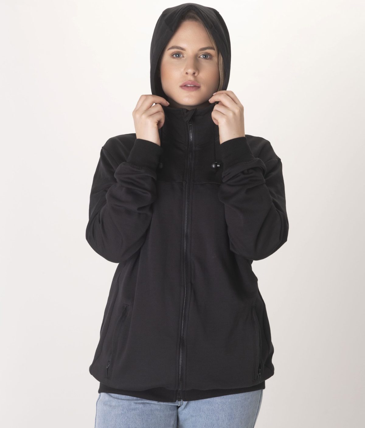 Hoodie Zipped Unisex Black 2 Skjermende jakke med hette, Unisex (Svart) - Bilde 2