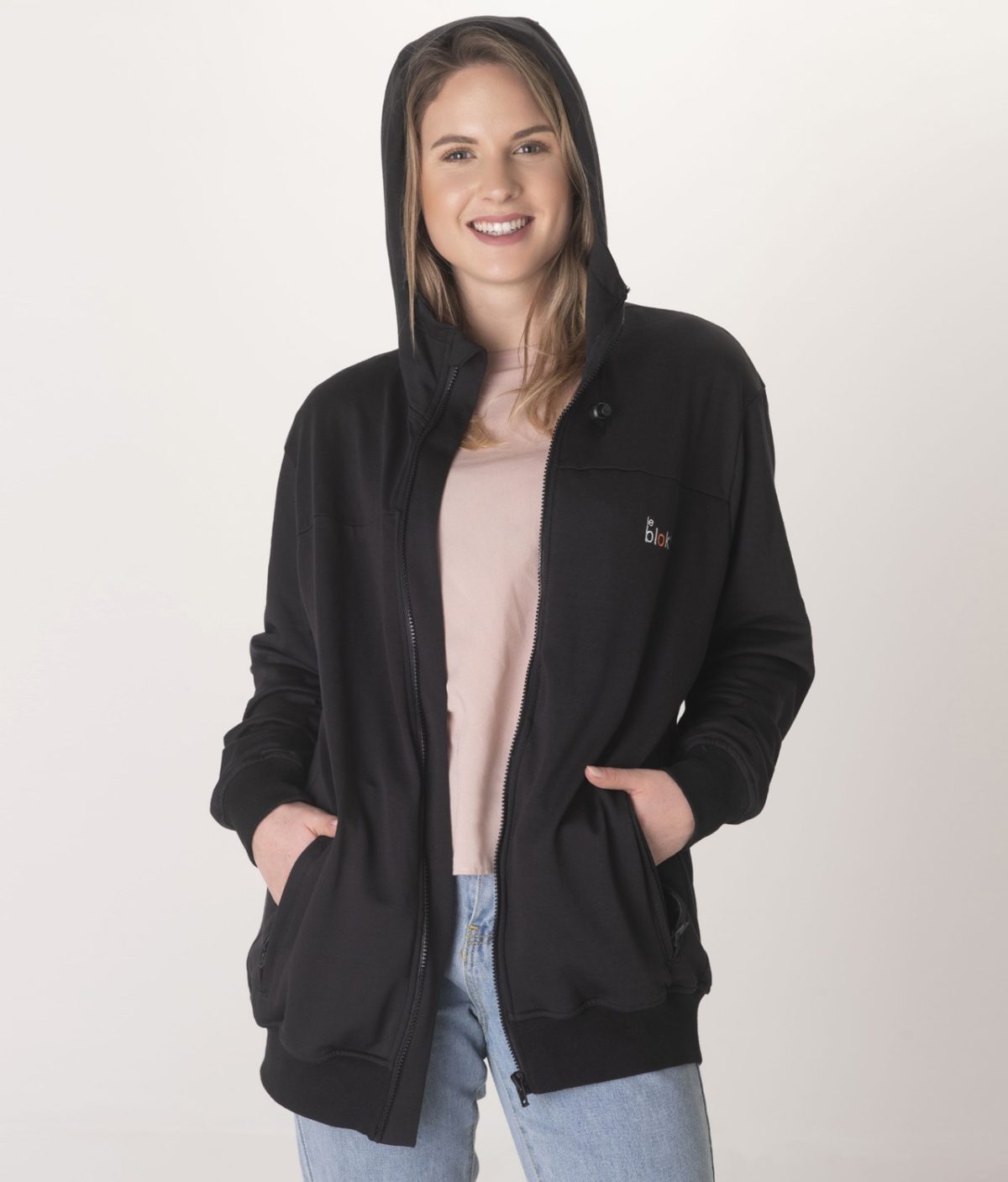 Hoodie Zipped Unisex Black 5 Skjermende jakke med hette, Unisex (Svart) - Bilde 1