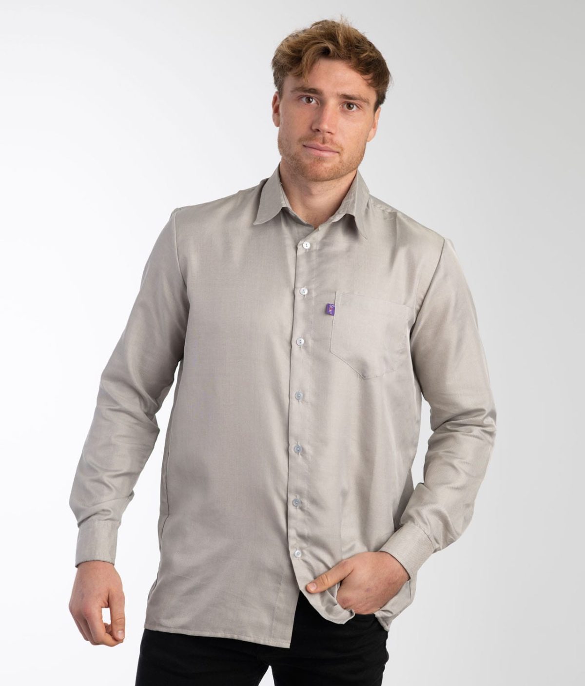emf-shieldingr-shirt-mens-silver-casual-leblok Skjermende langermet skjorte (Grå) - Bilde 2
