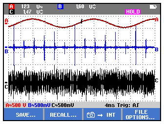 Ocilloscope som måler støy på ledningsnett