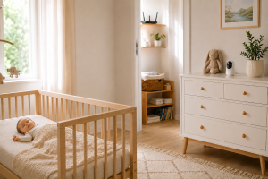 Barn i seng med baby monitor