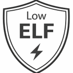 «Skjoldikon med teksten “Low ELF” og et lyn-symbol som representerer lav elektromagnetisk stråling.» 